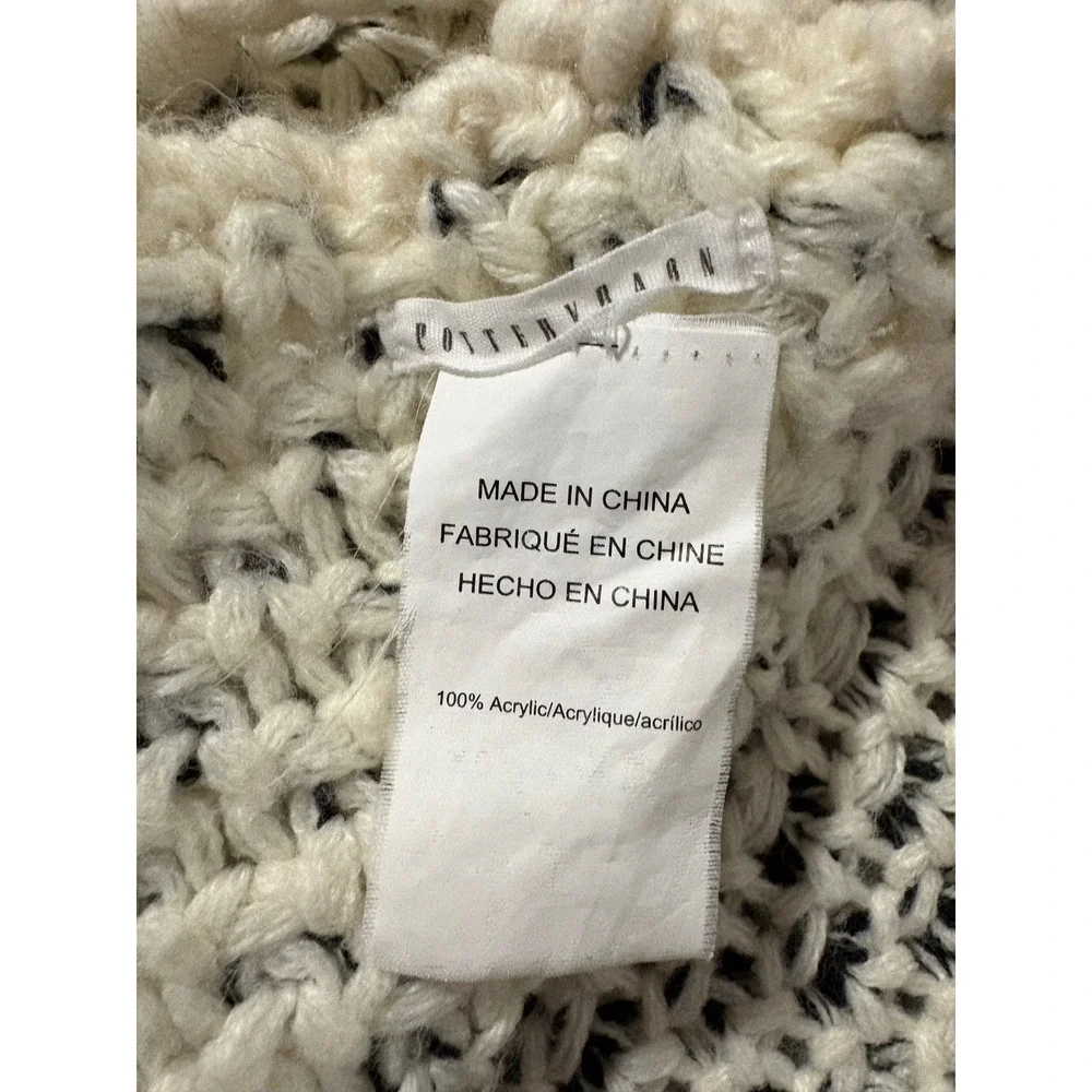 Pottery Barn Chunky Knit Throw Blanket Cream Black Marled Tassel 50x60 4982166